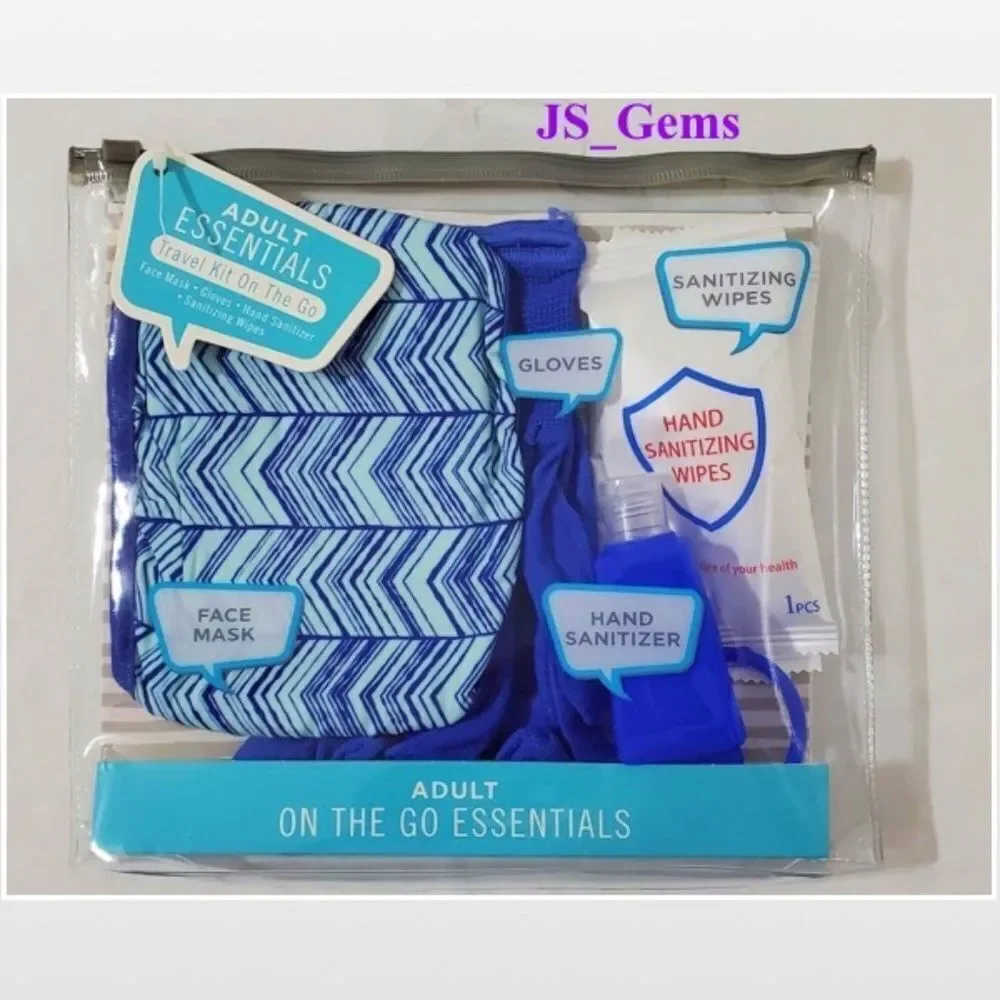 New ABG Accessories Mask Gloves Wipes Adult Travel Kit Grey White 8 Piece NWT